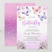 Invitation Boho Purple A Little Butterfly Girl Baby shower (Devant / Derrière)
