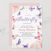 Invitation Boho Purple A Little Butterfly Girl Baby shower (Devant / Derrière)