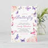 Invitation Boho Purple A Little Butterfly Girl Baby shower (Debout devant)