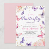 Invitation Boho Purple A Little Butterfly Girl Baby shower (Devant / Derrière)