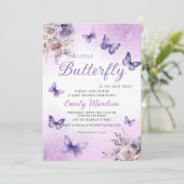 Invitation Boho Purple A Little Butterfly Girl Baby shower (Debout devant)