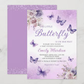 Invitation Boho Purple A Little Butterfly Girl Baby shower (Devant / Derrière)