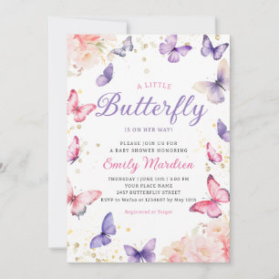Invitation Boho Purple A Little Butterfly Girl Baby shower I