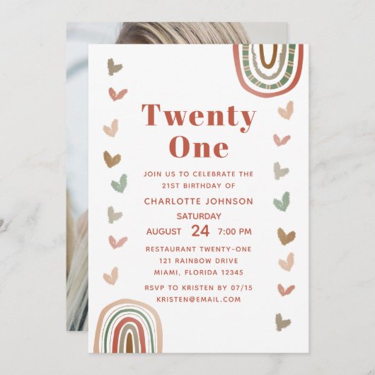 Invitation Boho Purple Arc-en-ciel moderne 21e fête d'anniver (Devant / Derrière)