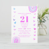 Invitation Boho Purple Arc-en-ciel moderne 21e fête d'anniver (Debout devant)
