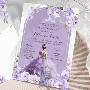 Invitation Boho Purple Argent Jardin Magique Floral 15 Años