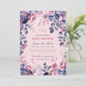 Invitation Boho Purple Baby shower Floral Enregistrer Date Bl (Debout devant)