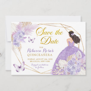 Invitation Boho Purple Butpe Quinceañera Enregistrer La Date