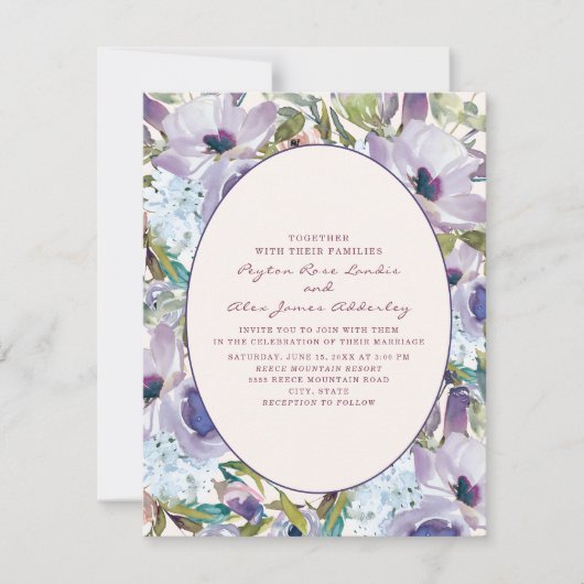 Invitation Boho Purple Dusty Blue Aquarelle Mariage Floral (Devant)