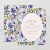 Invitation Boho Purple Dusty Blue Aquarelle Mariage Floral (Devant / Derrière)