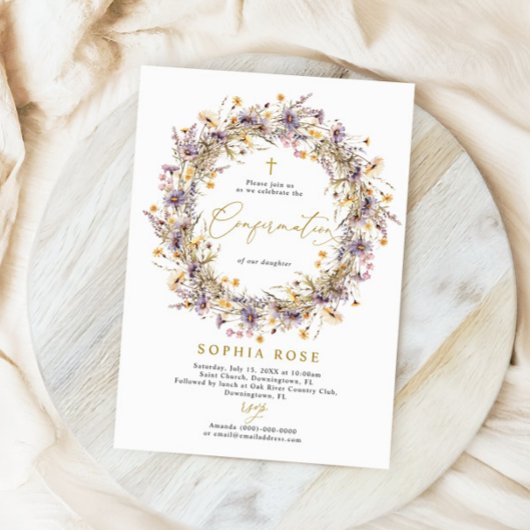 Invitation Boho Purple Fleurs sauvages Confirmation Invitatio