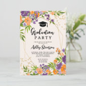 Invitation Boho Purple Floral Aquarelle Graduation Photo (Debout devant)