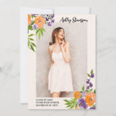 Invitation Boho Purple Floral Aquarelle Graduation Photo (Dos)