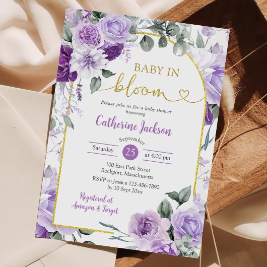 Invitation Boho Purple Floral Baby dans le Baby shower de fle