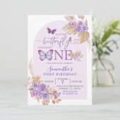 Invitation Boho Purple Floral et Arc Papillon Anniversaire (Debout devant)