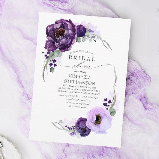 Invitation Boho Purple Floral Fête des mariées royale