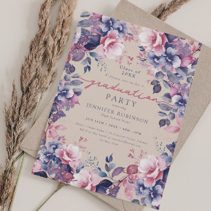 Invitation Boho Purple Floral Graduation Party Champagne