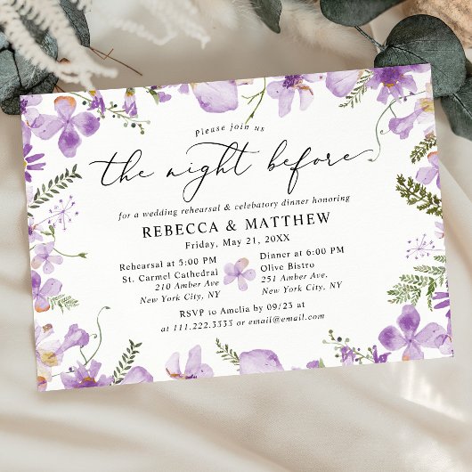 Invitation Boho Purple Floral La Nuit Avant Le Mariage