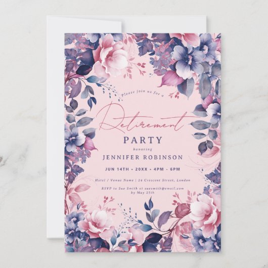 Invitation Boho Purple Garden Floral Retraite Party Blush (Devant)