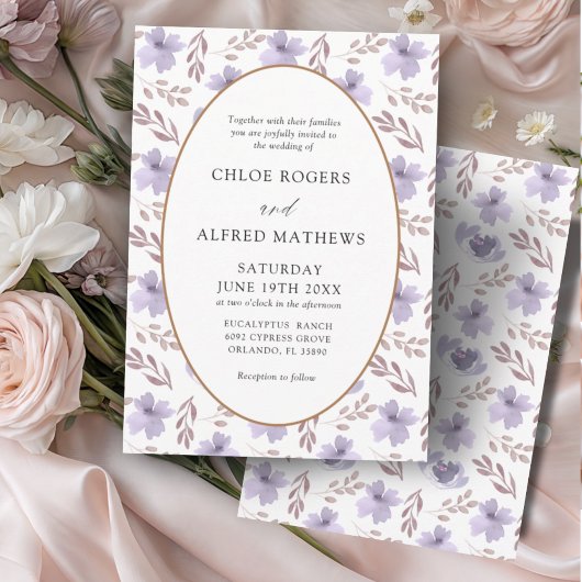 Invitation Boho Purple & Gold Floral Mariage