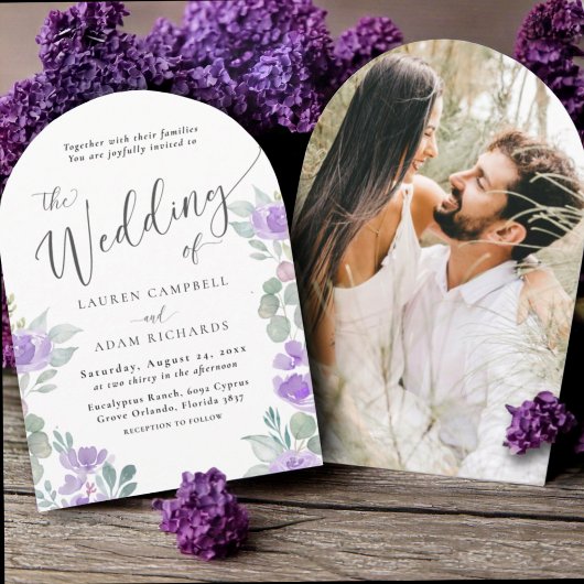 Invitation Boho Purple Lilac Aquarelle Mariage Floral