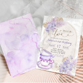 Invitation Boho Purple Lilac Floral Thé pour deux Anniversair