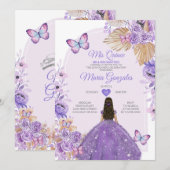 Invitation Boho Purple Mis Quince Lavande 15 Anos Crown (Devant / Derrière)