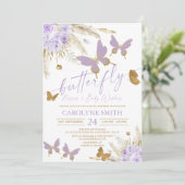 Invitation Boho Purple Pampas Grass Butterfly Kisses (Debout devant)