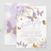 Invitation Boho Purple Pampas Grass Butterfly Kisses (Devant / Derrière)