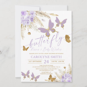 Invitation Boho Purple Pampas Grass Butterfly Kisses