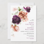 Invitation Boho Purple & Peach Flowers Baby shower (Devant)
