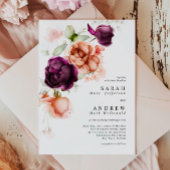 Invitation Boho Purple & Peach Flowers Mariage