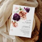 Invitation Boho Purple & Peach Flowers Mariage