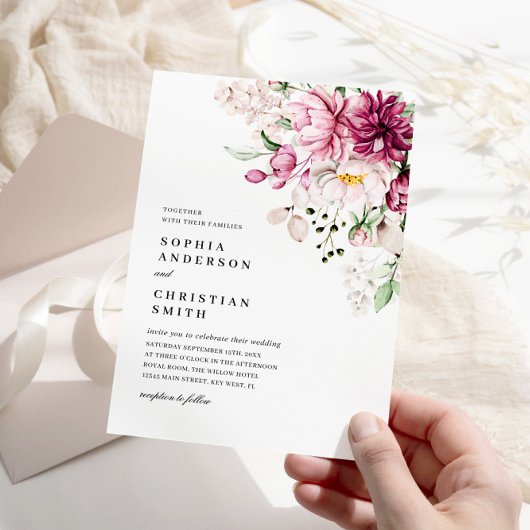 Invitation Boho Purple & Pies Roses Mariage de fleurs