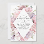 Invitation Boho Purple Quinceañera Dusty rose Floral Invitati (Devant)