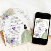 Invitation Boho Purple Sage Vert Géométrique Quinceañera