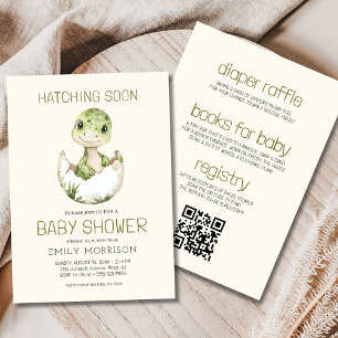 Invitation Boho QR Code Dinosaur Hatching Bientôt Baby shower