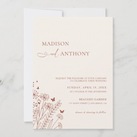 Invitation Boho QR Code Terracotta Fleur sauvage Mariage 2 en (Devant)