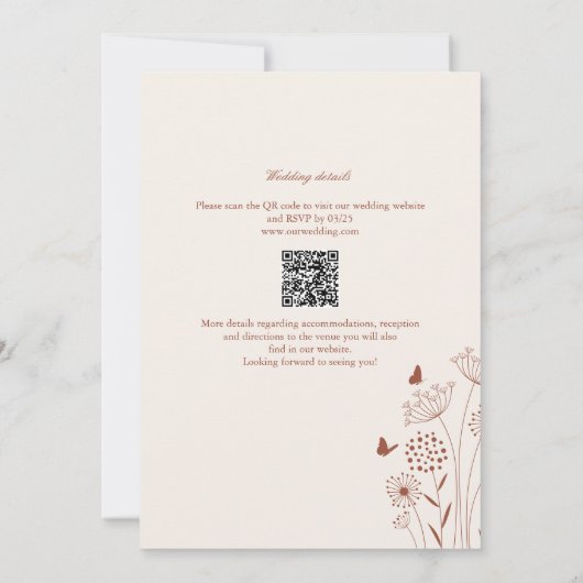 Invitation Boho QR Code Terracotta Fleur sauvage Mariage 2 en (Dos)