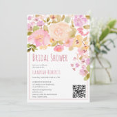 Invitation Boho QR Pastel Pêche rose Fête des mariées florale (Debout devant)