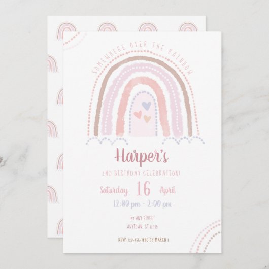 Invitation Boho quelque part au-dessus de l'anniversaire de l (Devant / Derrière)