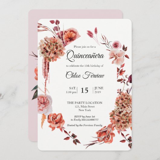 Invitation Boho Quinceañera (Devant / Derrière)