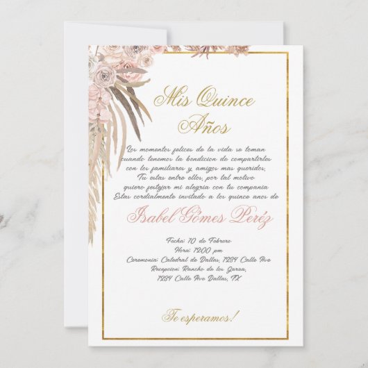 Invitation Boho Quinceanera (Devant)