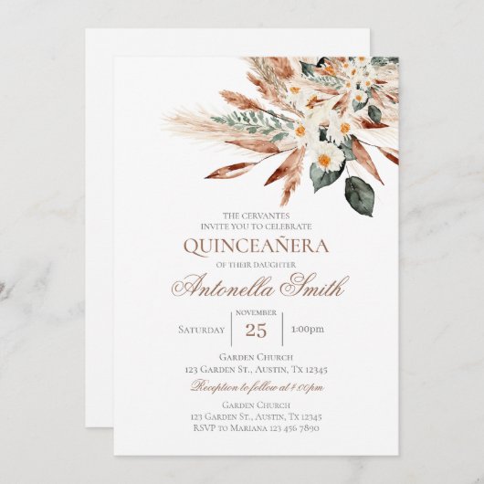 Invitation Boho Quinceanera (Devant / Derrière)