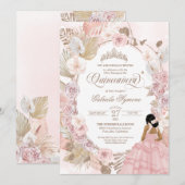 Invitation Boho Quinceanera Blush Rose séché Floral (Devant / Derrière)
