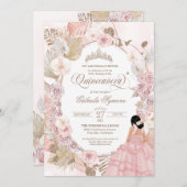 Invitation Boho Quinceanera Blush Rose séché Floral (Devant / Derrière)