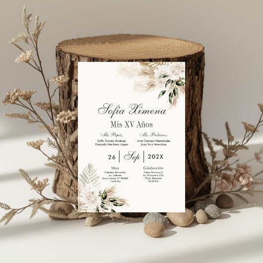 Invitation Boho Quinceanera espagnol 