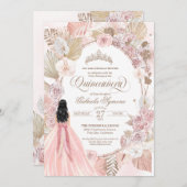 Invitation Boho Quinceanera Invi, Rose Floral Séché Rose (Devant / Derrière)