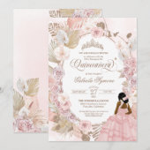 Invitation Boho Quinceanera roses roses séchées Orchidée flor (Devant / Derrière)