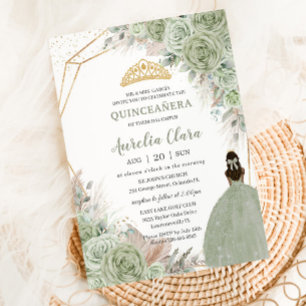 Invitation Boho Quinceanera Sage Vert Floral Pampas Grass